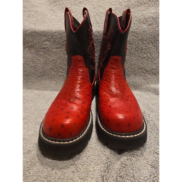 Ropers Women's Red And Black Boot With Flower Stiching Ostrich Print Size 5.5 - Picture 2 of 7